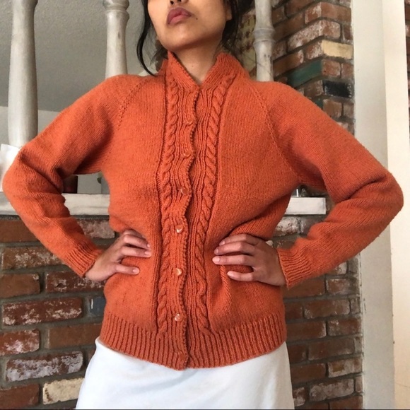 Vintage Sweaters - Vintage 1960s Wool Knit Buttoned Cardigan Sweater